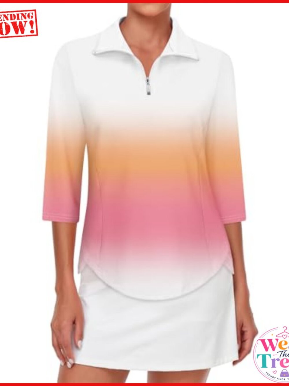 Women's Golf Polo Shirt 3/4 Sleeve Quarter Zip UPF 50+ Moisture Wicking